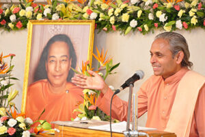 Swami Smaranananda giving a talk.