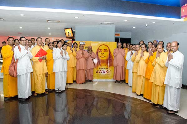YSS Monks after watching film Awake: The Life of Yogananda in Ranchi