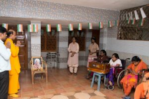 Feeding is organised at home for the physically and mentally challenged...