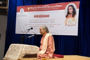 Swami Smaranananda delivers discourses on Gita at YSS Noida ashram.