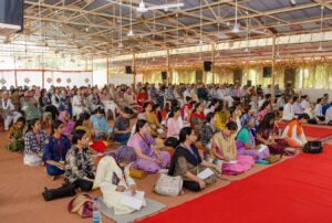 Devotees engrossed during a talk.