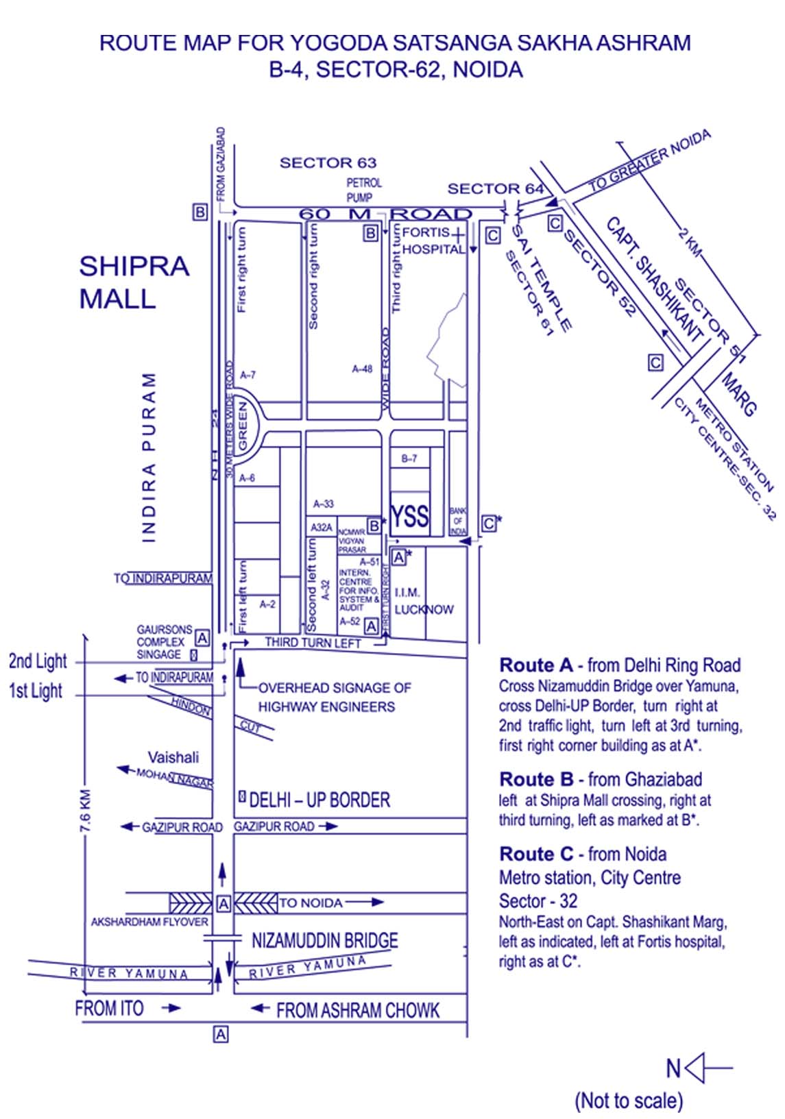 Route map for Yogoda Satsanga Sakha ashram Noida