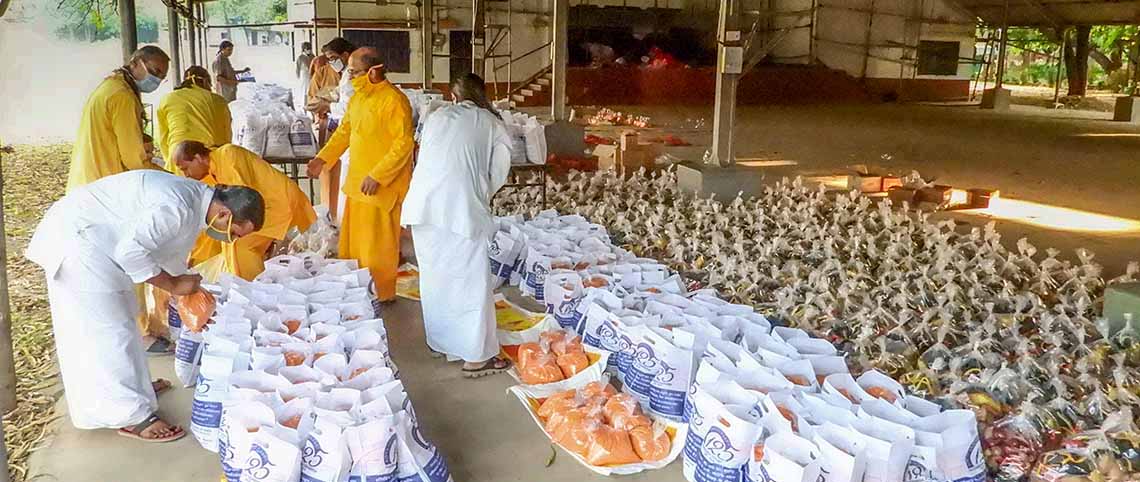 Monks prepare charity kits (covid19) for distribution, Ranchi