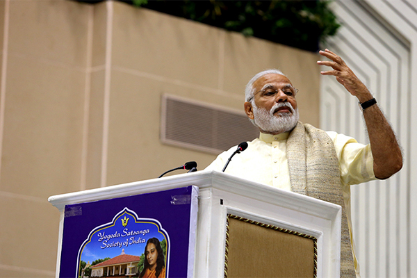 Prime Minister Modi delivers his address.