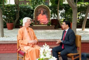 Swamiji is interviewed by the national TV channel â€“ Doordarshan.